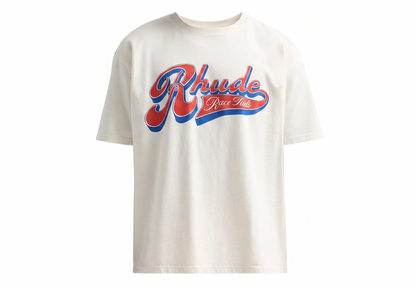 Rhude White 'Pit Stop Logo Cotton Crewneck T-Shirt