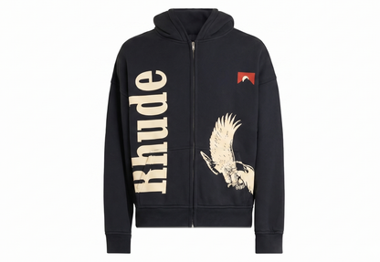 Rhude Black Eagle Pass Zip-Front Hoodie